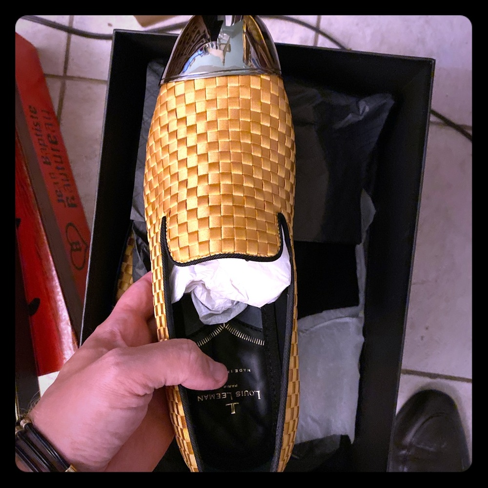Louis Leeman yellow woven satin metal toe 41 US 8
